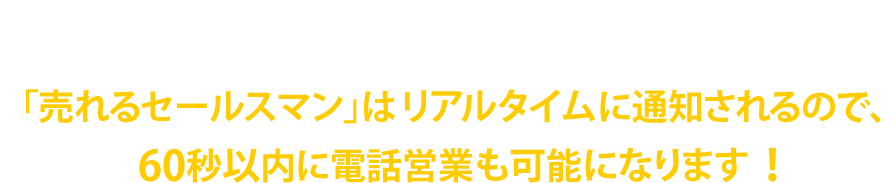 これは、大きな収益損失です。「売れるセールスマン」はリアルタイムに通知されるので、60秒以内に電話営業も可能になります！